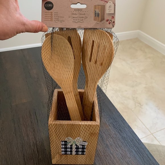 Core Bamboo “Season´s Greetings ” Kitchen Utensil & Holder Set - Picture 1 of 8